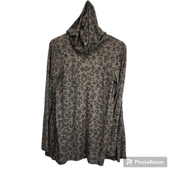 Lucky Brand Sweater Womens XS Green Leopard Print Hooded Open Front Cardigan - Picture 3 of 4